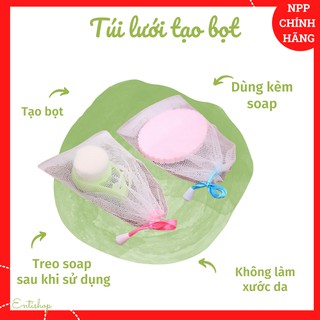 Túi lưới đựng xà bông tạo bọt, có dây rút mềm mại, dày 2 lớp