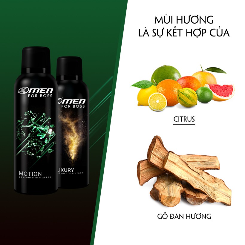 Combo chai Xịt khử mùi Motion 150ml + Chai Xịt khử mùi Luxury 150ml (X-men for Boss)