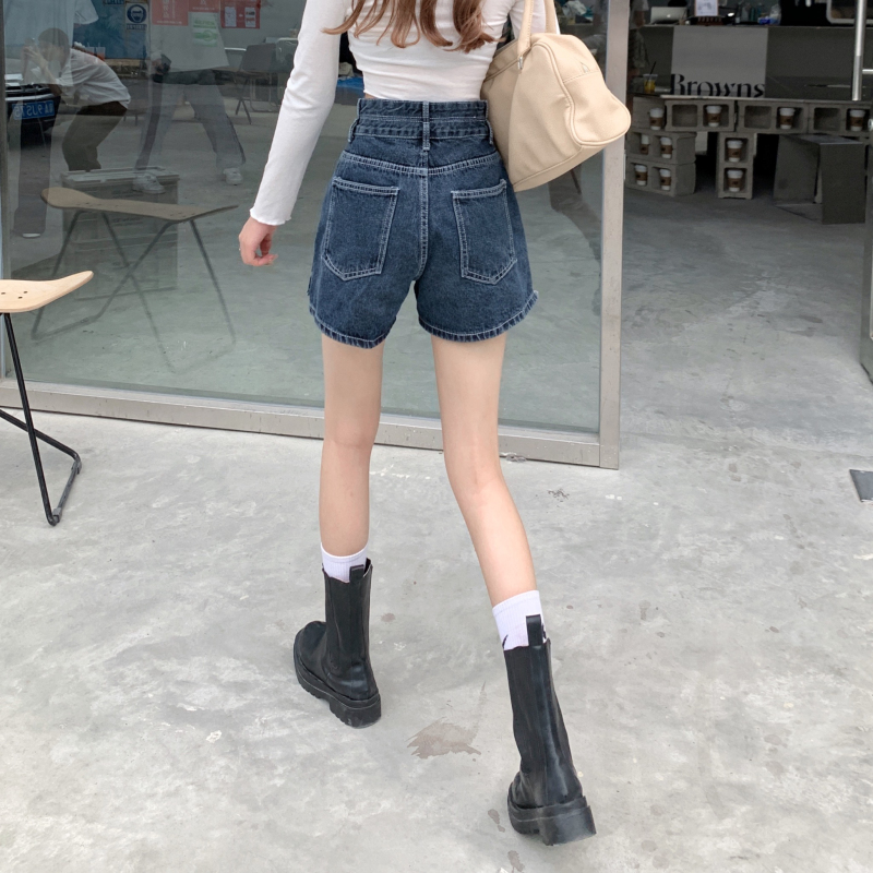 Quần Short Denim Ống Rộng Lưng Cao Thời Trang Cho Nữ