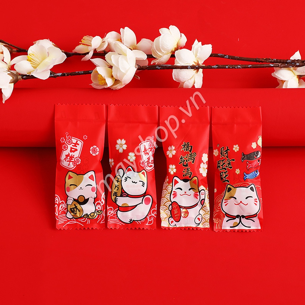 200 Túi kẹo nougat Mèo may mắn đỏ/ TK46