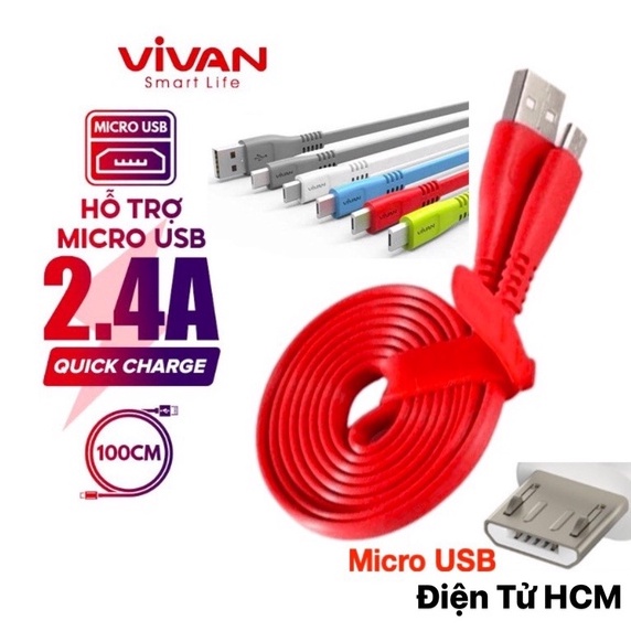 Cáp Sạc Truyền Dữ Liệu Micro USB VIVAN CSM100S 1m 100CM - BẢO HÀNH 1 ĐỔI 1
