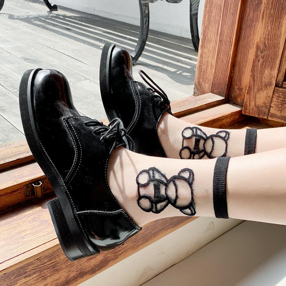 AROMA Tất Lưới Trong Suốt Hoạ Tiết Gấu Đáng Yêu