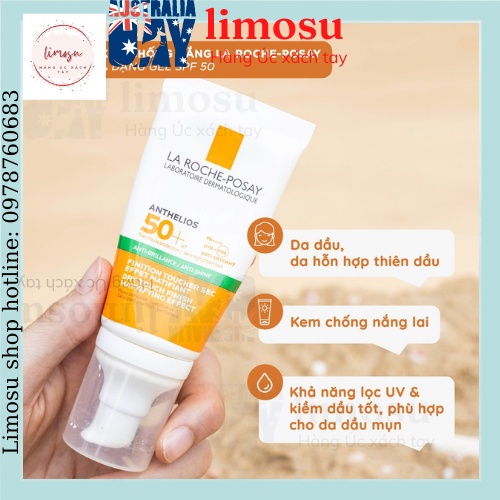 Kem Chống Nắng La Roche Posay Anthelios Anti-Shine SPF 50+ Kem chống nắng phổ rộng cho da dầu da mụn - Limosu