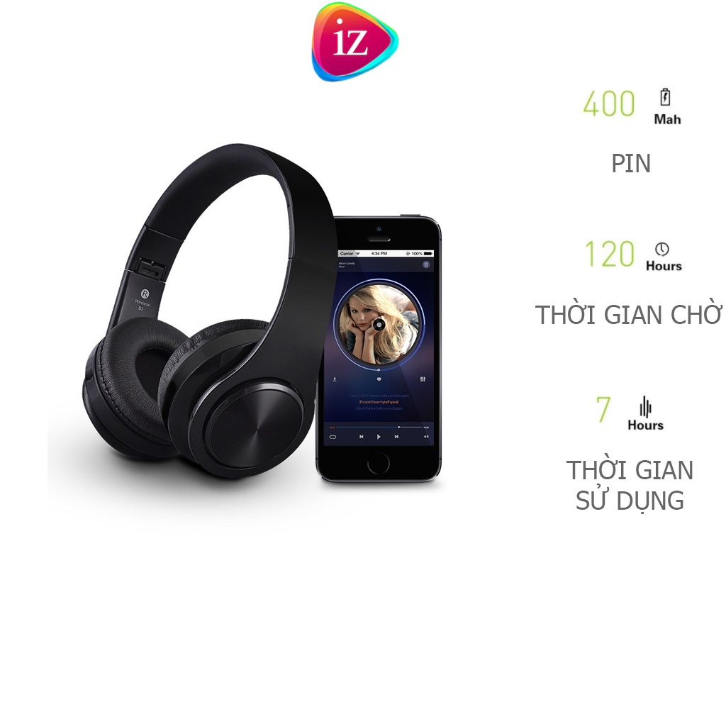 Tai nghe chụp tai bluetooth B3, headphone bluetooth có mic đàm thoại bass cực căng - Bảo Hành 12 Tháng