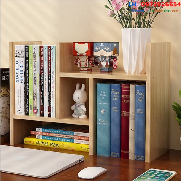 Kệ sách mini để bàn thông minh - Giá Sách Lắp Ghép Để Bàn Làm Việc, Bàn Học Bằng Gỗ