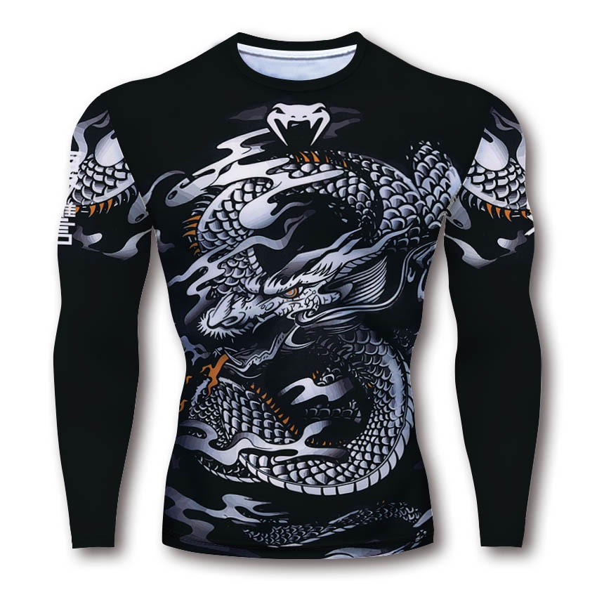 Áo thun thể thao HUQISHA tay dài in nhiều hoa văn chất liệu nhanh khô cho nam