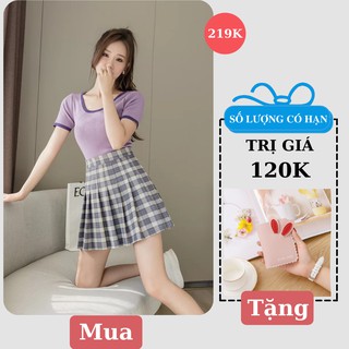 Chân váy Tennis Caro Lưng Cao Màu Tím Hàng Loại 1 Cao Cấp Freeship,Chân Váy Chữ A Kẻ Caro Tím Thể Thao Xếp Ly Xinh