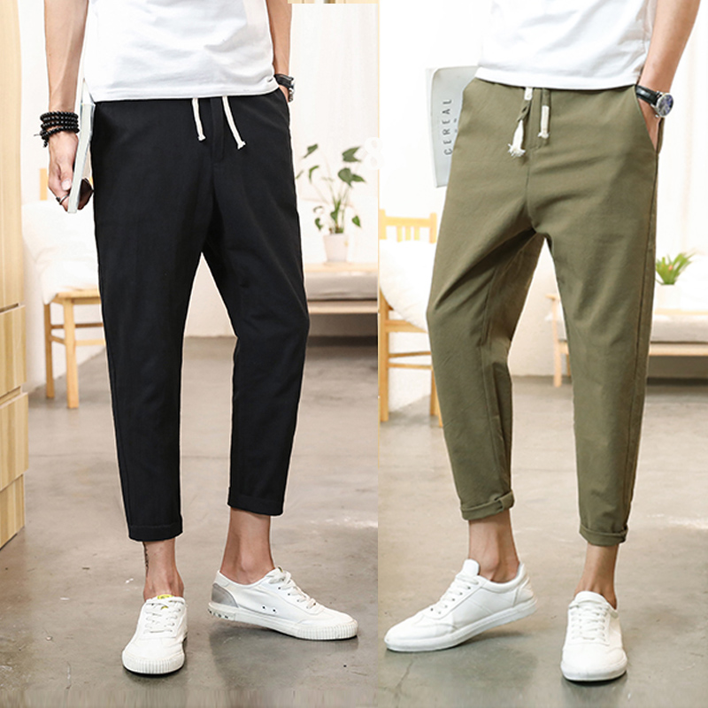 Men's Pants Cotton Plain Trousers Casual Pant