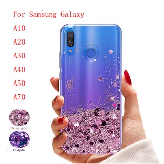 Ốp điện thoại silicon có kim tuyến chảy hình trái tim ngôi sao cho Samsung Galaxy A20 A7 2018 A9 2018 A 30 A50 A70 A20 SS A10