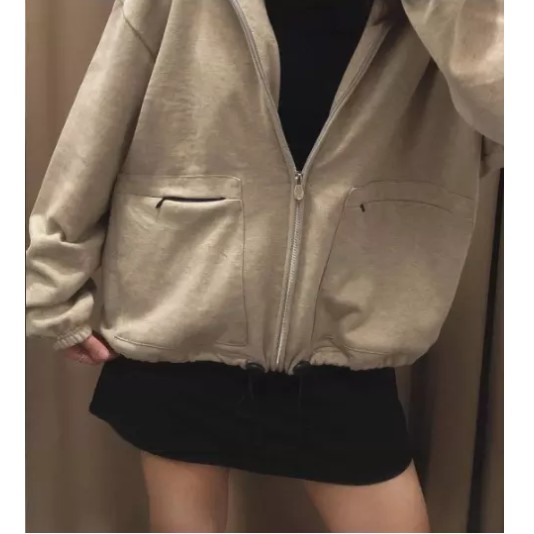 Áo khoác nữ form rộng hoodie nỉ nx có dây kéo túi có khóa