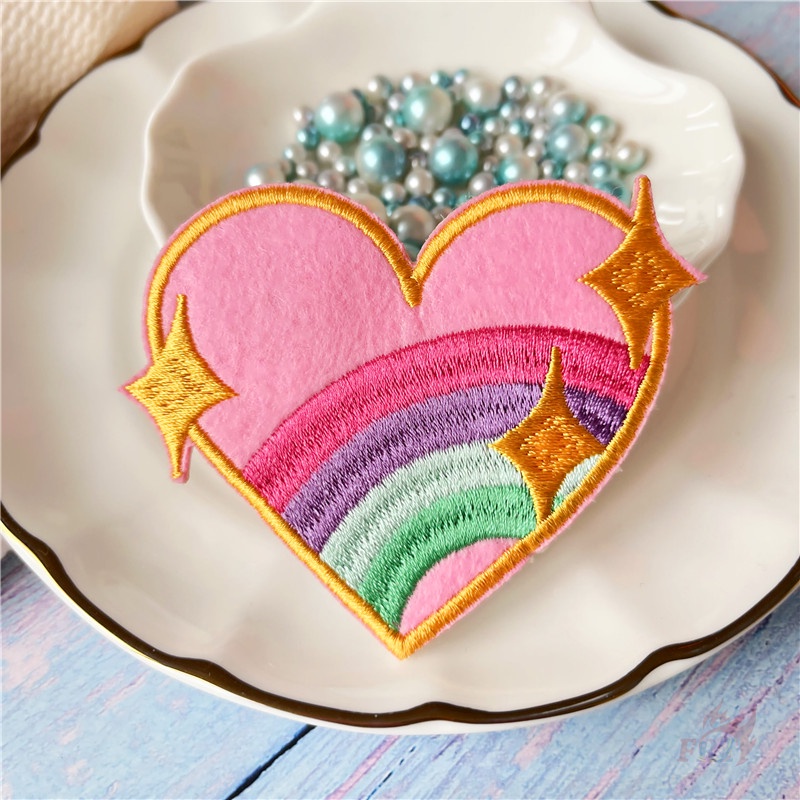 ♥ Miếng Dán Ủi Hình Trái Tim ♥ 1 Sticker Ủi Thêu Hình Ngôi Sao Cầu Vồng