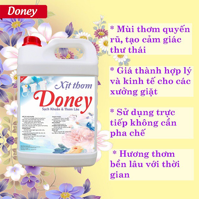 [Can 5 lít] Xịt thơm quần áo Hàn Quốc Doney chuyên dụng cho xưởng giặt ủi, giặt là, giặt sấy