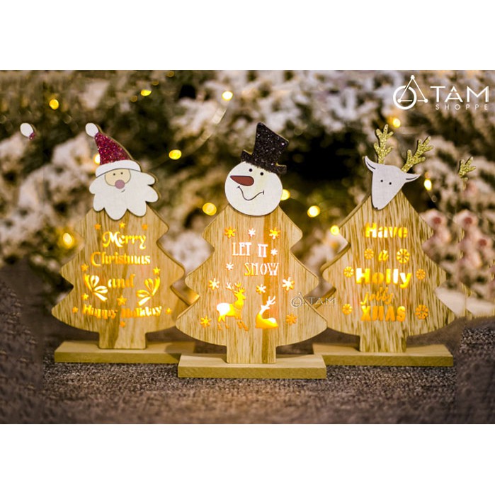 Hộp đèn Giáng sinh cây thông Noel gỗ tự nhiên XMAS-TREE-12