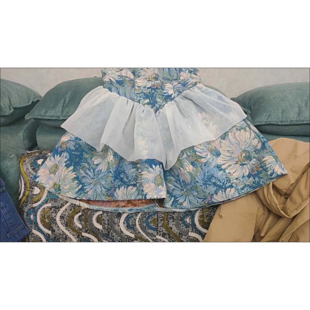 ♥️Set Bộ Váy Hoa Retro Xanh Kiểu PhápSize S-XL