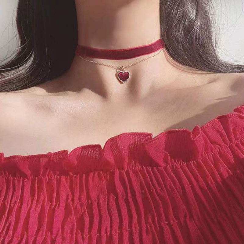 Vòng Cổ Choker Hai Lớp Mặt Trái Tim Thời Trang Dành Cho Nữ