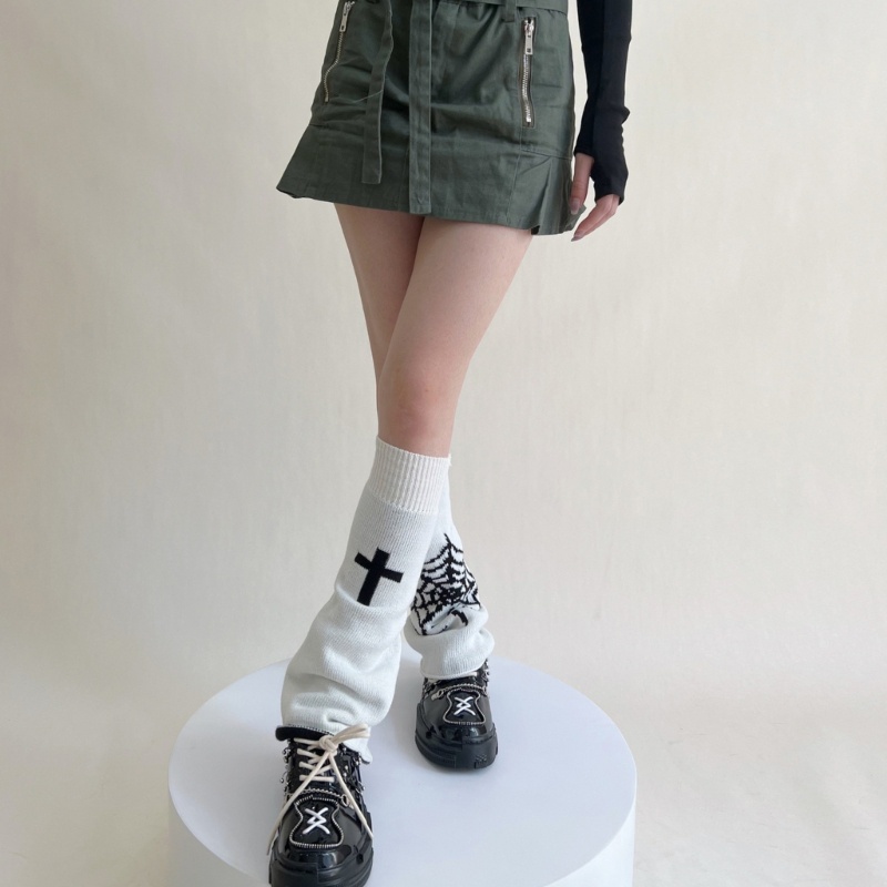Xiangbao Vớ Dệt Kim Dài Rộng Giữ Ấm Chân Mùa Thu In Họa Tiết Chéo Web Harajuku Cho Nữ