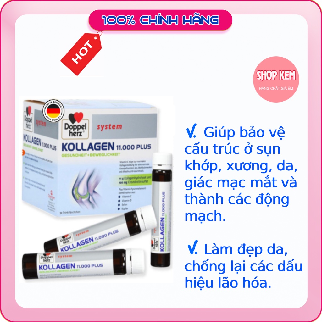 KOLLAGEN thủy phân 11000 PLUS Đức hộp 30 ống làm đẹp da , bảo vệ xương khớp