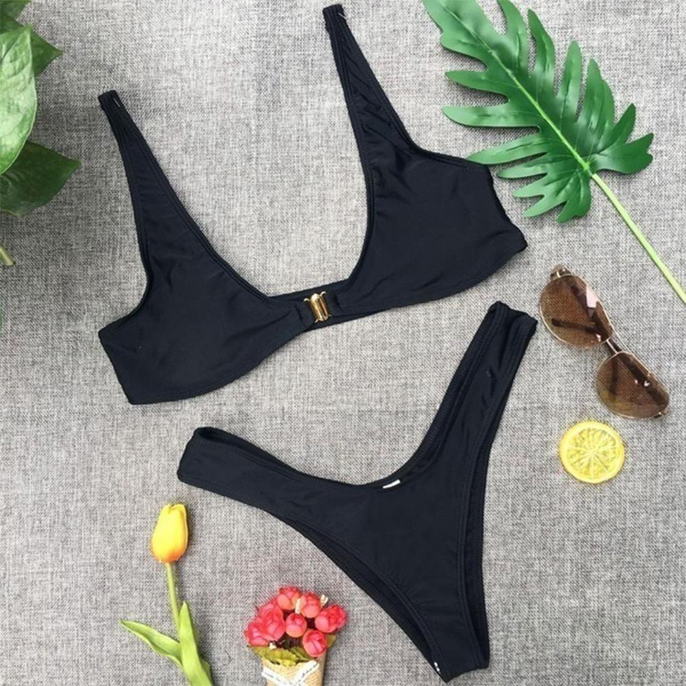 Bộ Đồ Bơi Bikini Lưng Thấp Cổ Chữ V Thời Trang Mùa Hè Cho Nữ