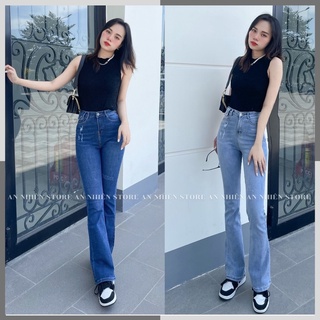 Quần Jean Ống Loe Nữ Màu Xanh Lưng Cao Siêu Tôn Dáng Shop Maika-Jeans