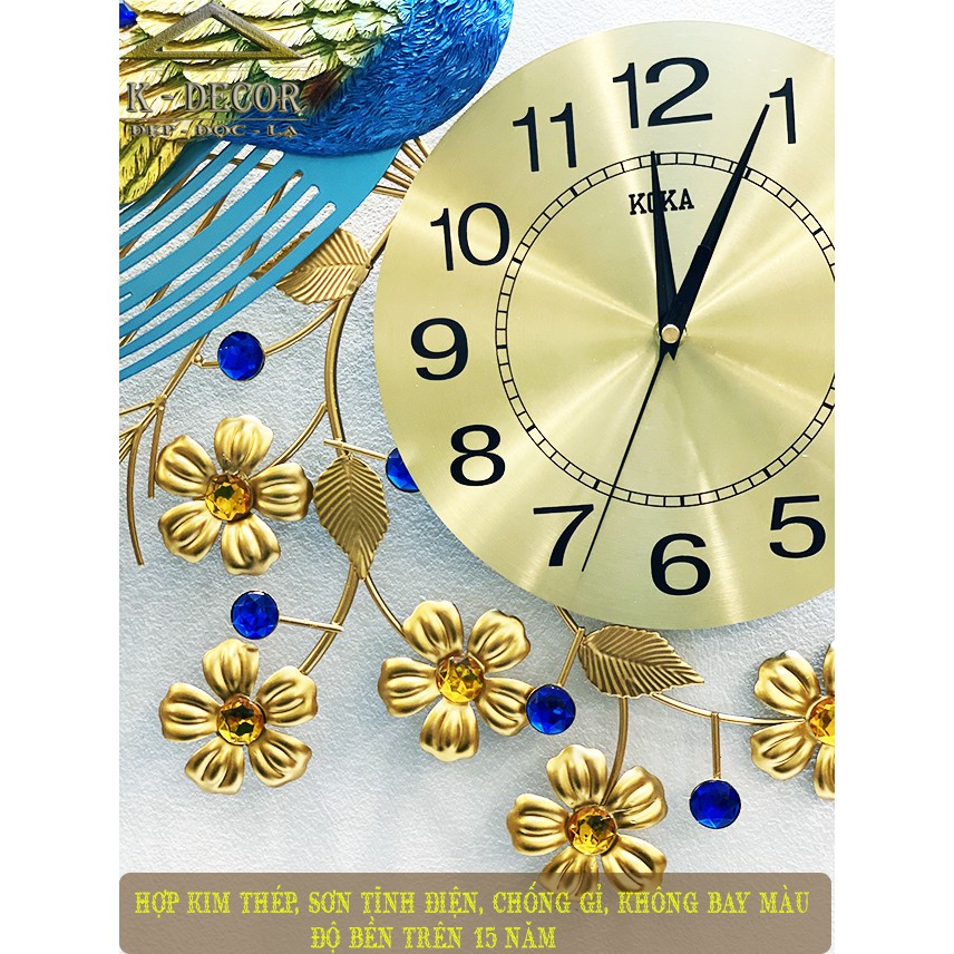 Đồng hồ treo tường con chim công phú quý K686 decor trang trí phòng khách kim trôi cao cấp cỡ lớn KOKA