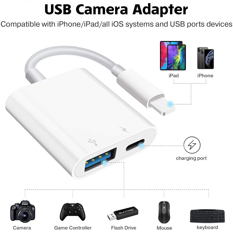 Cáp otg iPhone,Cáp otg Lightning, iPad kết nối với chuột, bàn phím và máy ảnh ( Lightning to USB ) | BigBuy360 - bigbuy360.vn