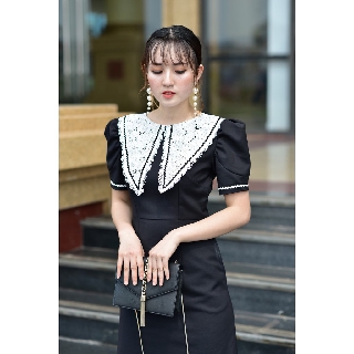 Đầm dự tiệc màu đen, cổ tròn form chữ A váy nữ tay lỡ KYN PF10.