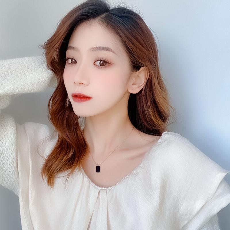 XiaoboACC Vòng cổ Thép Titan Mạ Vàng Mặt Vuông - 38CM+6CM