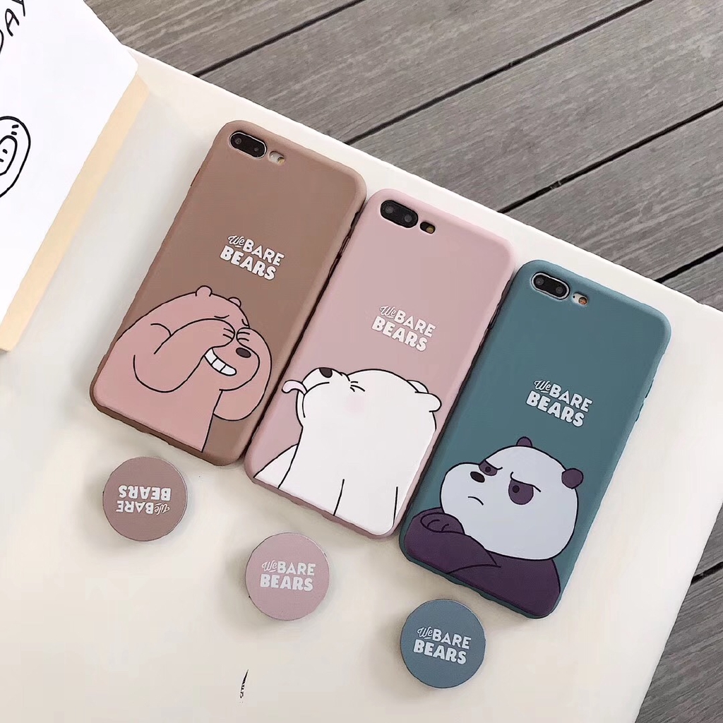 Ốp lưng OPPO A53 A92 A31 A12 A9 A7 A5 A5s A3s A1K F11 F9 F7 F1s A52 Realme 5 5i 3 C11 C3 C2 C1 Pro 2020 Cute Sit up Bear Soft Case Cover+Stand