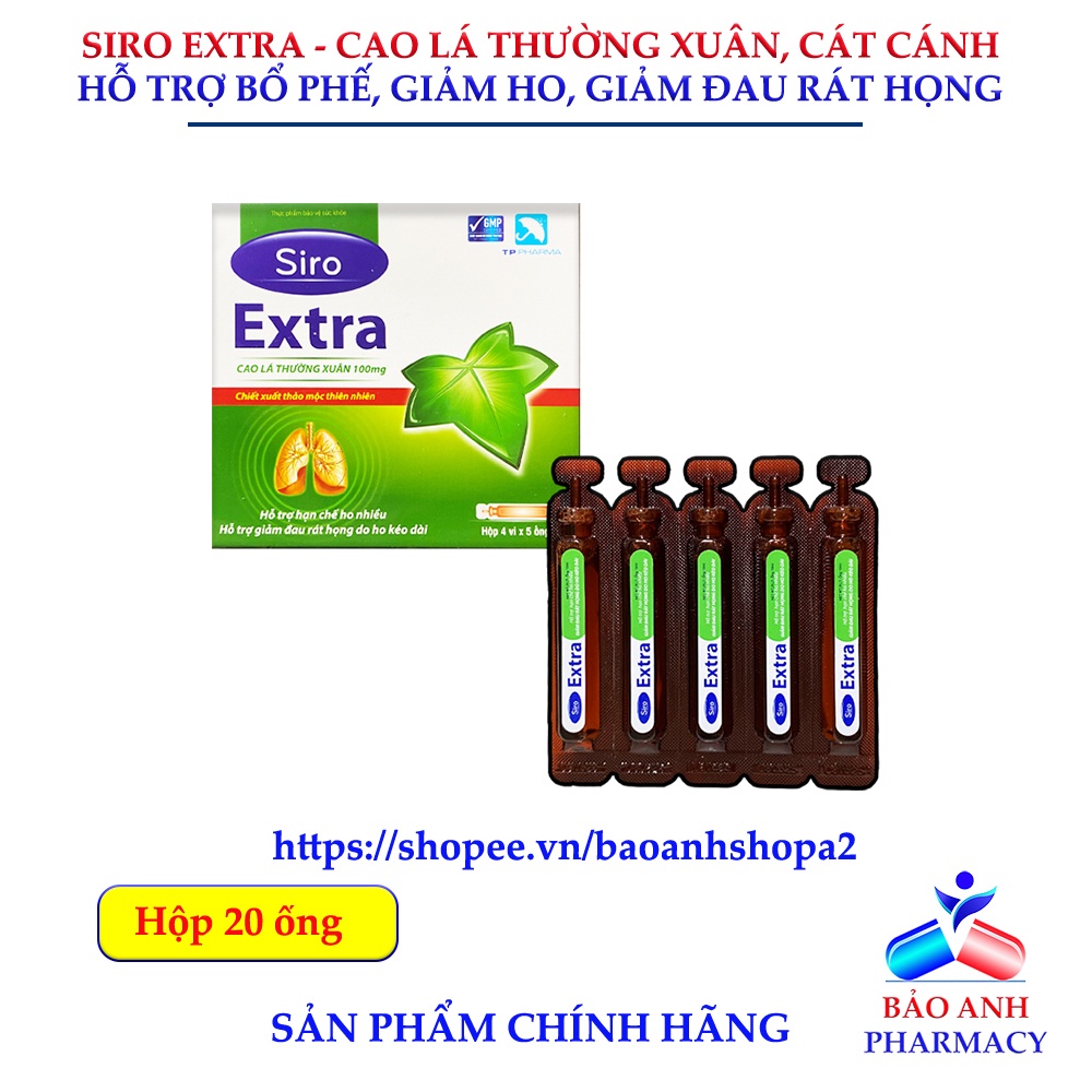 SIRO EXTRA – Chiết xuất thiên nhiên Cao lá thường xuân, Cát cánh, Cam thảo giúp bổ phế, giảm ho, đau rát họng – H 20ống