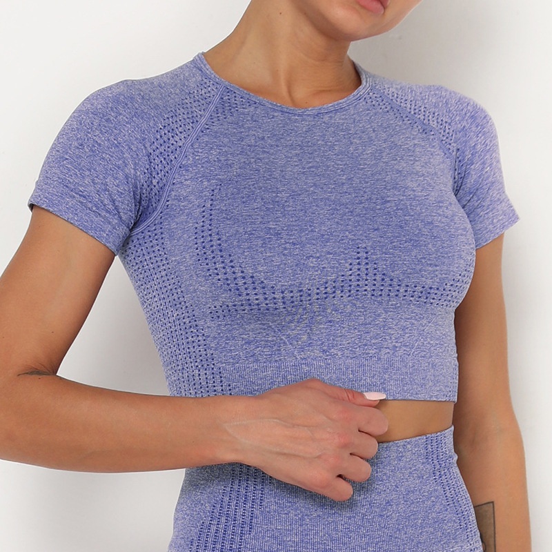 （7 Màu） Jacquard Dệt Kim Áo Thun Nữ Đồ Tập Yoga Gym Thể Thao Cao Cấp Cực Kỳ Mềm Mại Ngắn Tay