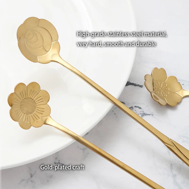 Muỗng Cà Phê Cán Dài Hình Hoa Bằng Thép Không Gỉ