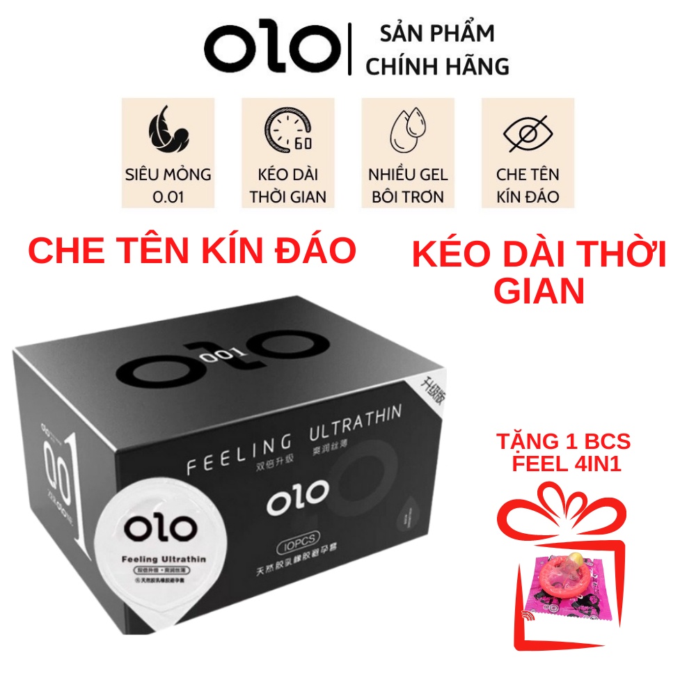 Bao cao su OLO siêu mỏng 001 FEELING ULTRATHIN đen kéo dài thời gian nhiều gel bcs chống xuất tinh sớm-NinaGen