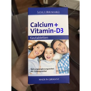 Viên nhai Canxi ngọt vị Socola Calcium + vitamin-D3. Lọ 150 viên. Nhập khẩu Chính hãng CHLB Đức