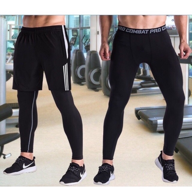 QUẦN GIỮ NHIỆT COMBAT PRO QUẦN LEGGING NAM DÁNG DÀI MÀU ĐEN