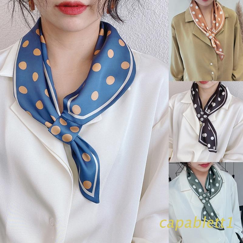 Khăn choàng cổ giả lụa dáng dài họa tiết chấm bi phong cách Hàn Quốc cho nữ
