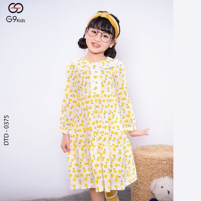 Đầm tay dài  0375 G9moza với chất liệu Kate tạo nên phong cach đi học và đi chơi cho bé yêu