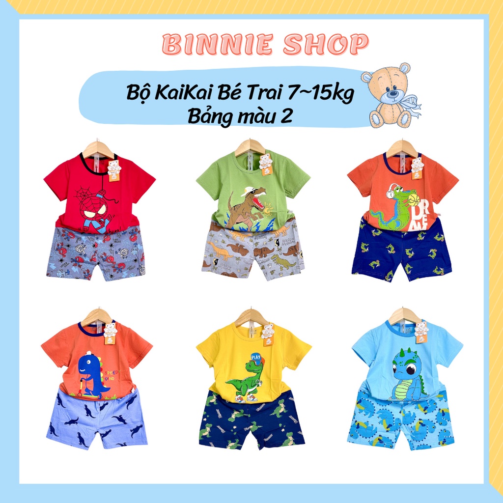 Đồ bộ tay ngắn BINNIE SHOP Đồ bộ mùa hè bé trai từ 7-15kg (0-3 tuổi) chất vải cotton quảng châu xuất hàn KaiKai KTN2