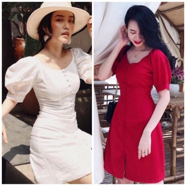 Đầm Nữ Cổ Tim Tay Phồng