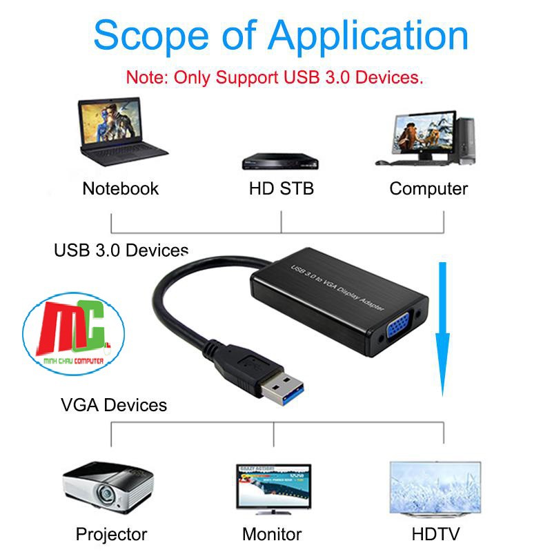Cáp chuyển USB 3.0 to VGA Hỗ Trợ Full HD 1080P Onten OTN-5201