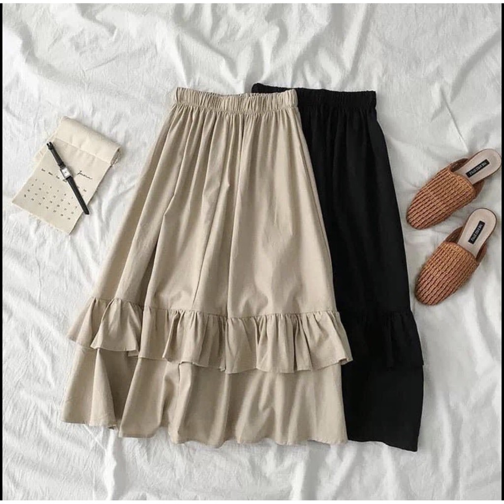 [ TẶNG KÈM XẢ VẢI] Chân váy xoè kaki 2 tầng ulzzang phong cách Hàn Quốc | BigBuy360 - bigbuy360.vn