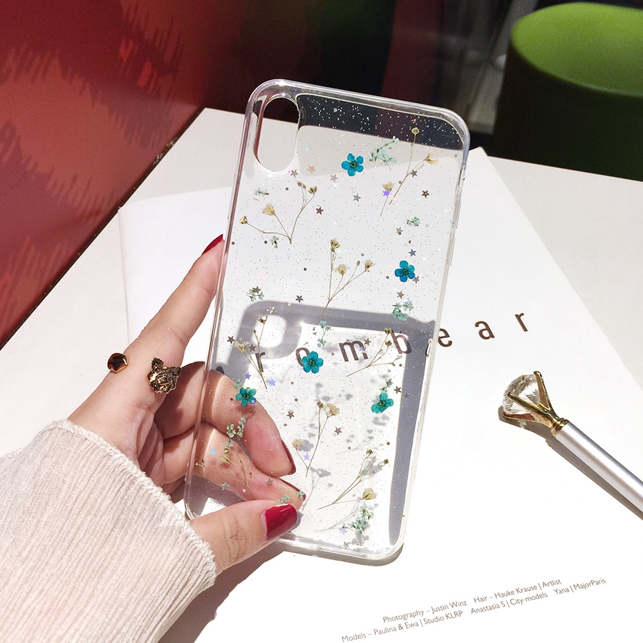 Ốp Điện Thoại Họa Tiết Hoa Khô Lấp Lánh Cho Samsung Galaxy S20 Plus S20 U1Ta S8 Plus S9 Plus S10 Plus Note 10 Plus A10 A20 A40 A50 A71 A51 A71