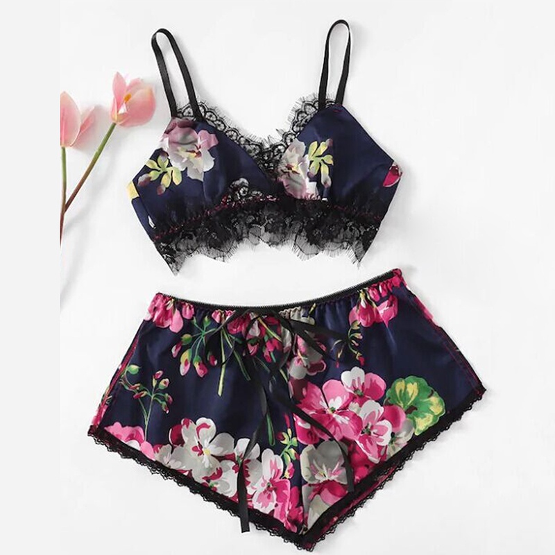 Set Đồ Ngủ Ngắn In Họa Tiết Hoa Thời Trang Cho Nữ