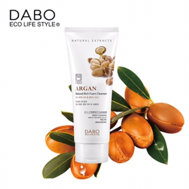 Sữa Rửa Mặt DABO 3 in 1 Natural Rich Foam Cleanser 180ml Argan Dưa leo Collagen Trà Xanh Lô Hội Aloe