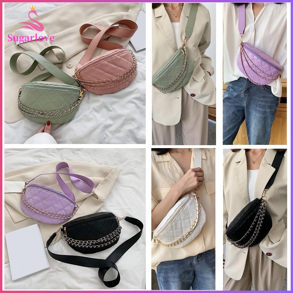 Beautiful※Fanny Waist Pack Women PU Leather Chain Zipper Chest Shoulder Crossbody Bag