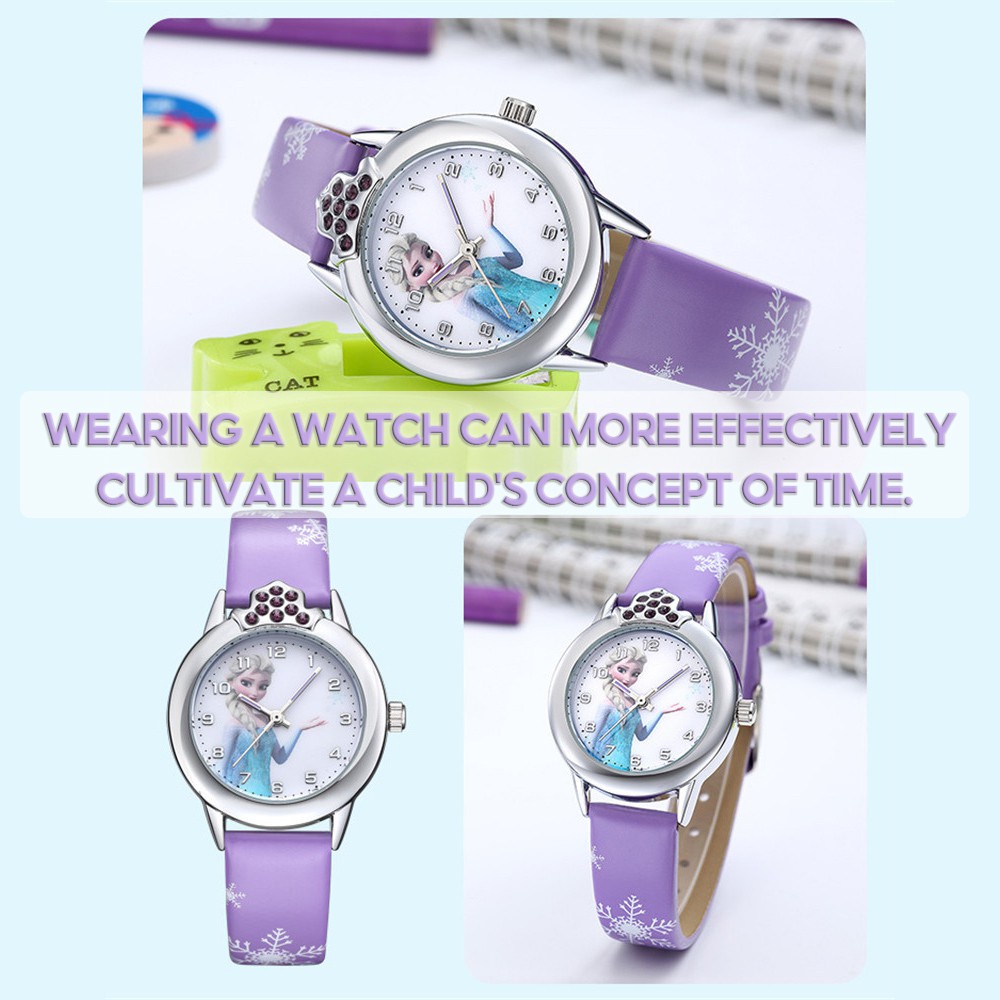 Đồng Hồ Đeo Tay Chống Nước Hình Hoạt Hình Frozen Elsa Anna Dành Cho Bé Gái