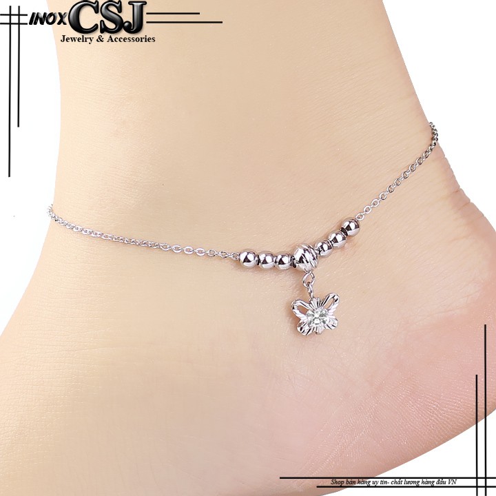 Lắc chân inox nữ CSJ kiểu bi cách điệu con bướm xinh không đen | BigBuy360 - bigbuy360.vn