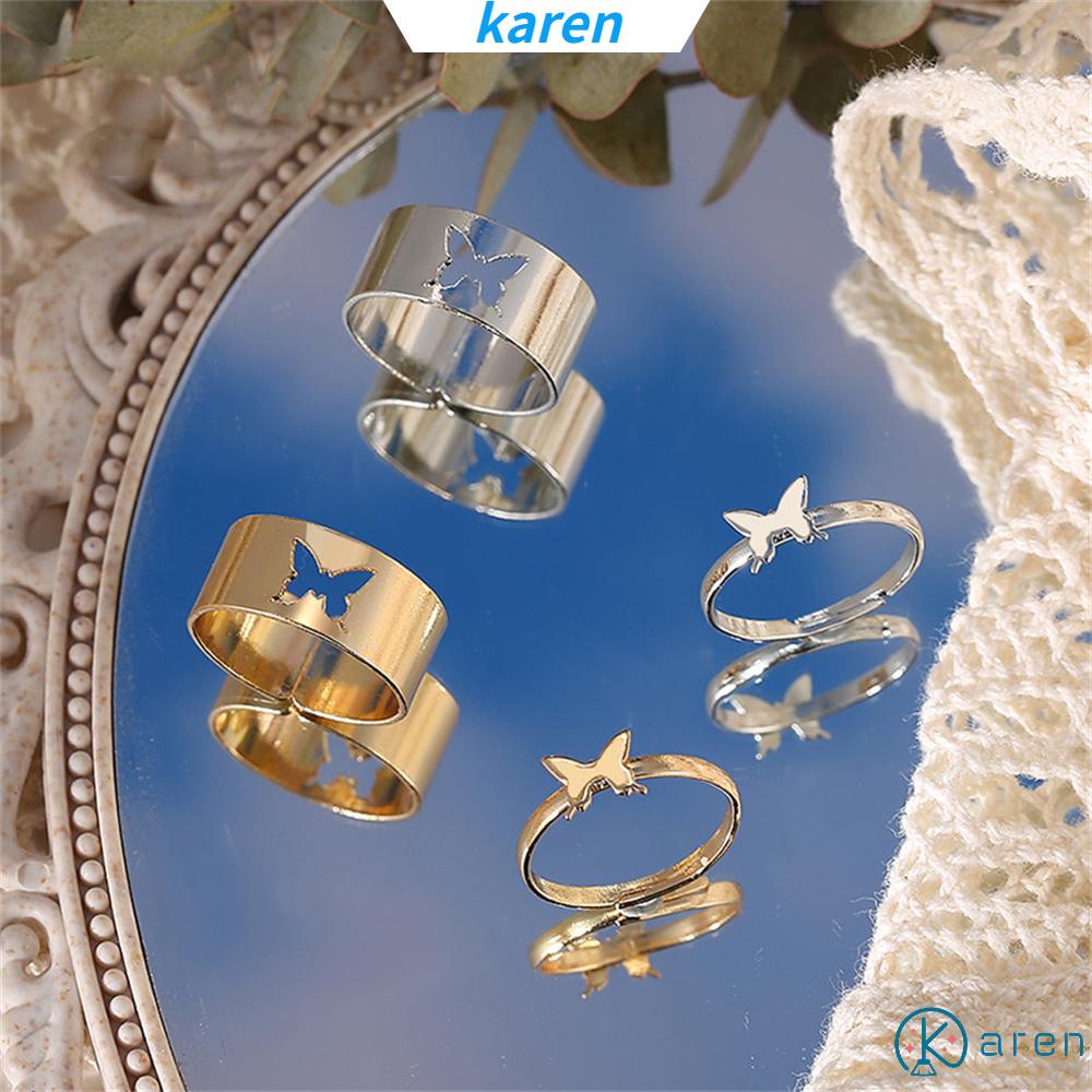 Karen Bộ 2 Cái Trang Sức Rỗng|Bộ 2 Nhẫn Hình Bướm Nhiều Màu Phong Cách Vintage Thời Trang