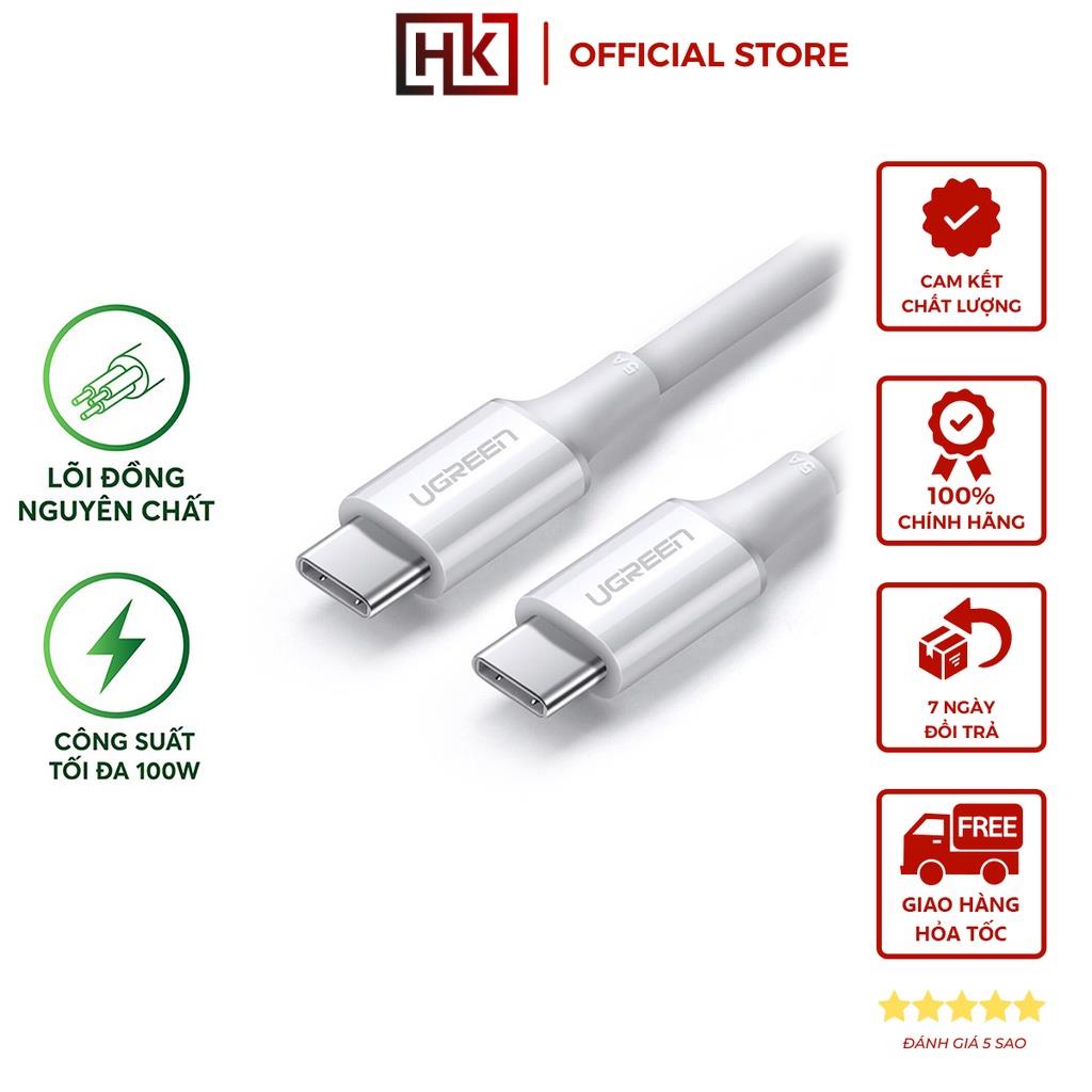 Cáp sạc và truyền dữ liệu USB type C 2 đầu, hỗ trợ sạc nhanh công suất tối đa 100W, dòng 5A dài 1-2m UGREEN US300