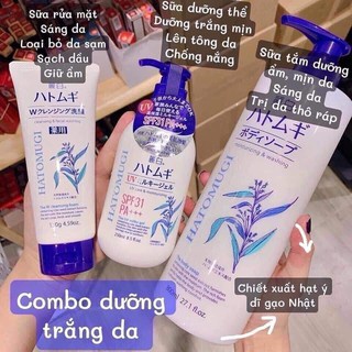 Bộ sản phẩm sữa rửa mặt,sữa tắm,dưỡng thể Ý dĩ Hatomugi nội địa Nhật
