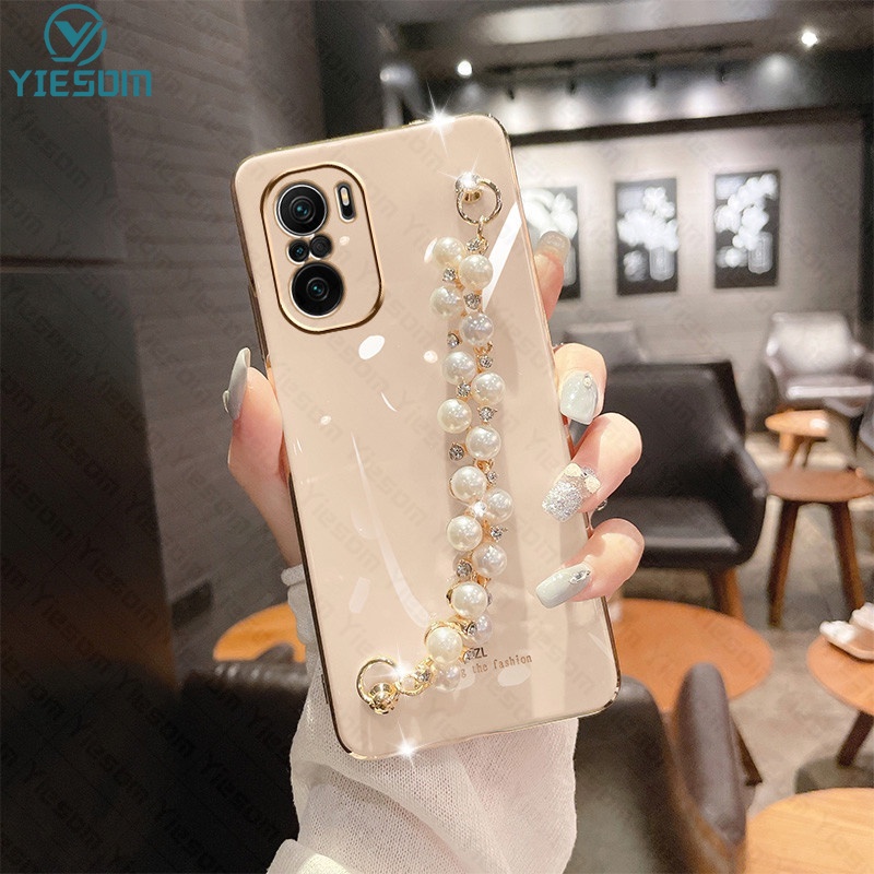 Ốp Điện Thoại Silicon Dẻo Mạ Ngọc Trai Sang Trọng Kèm Dây Đeo Tay Cho Xiaomi Poco F3 X3 GT X3 X4 Pro 5G M3 M4 Pro 4G